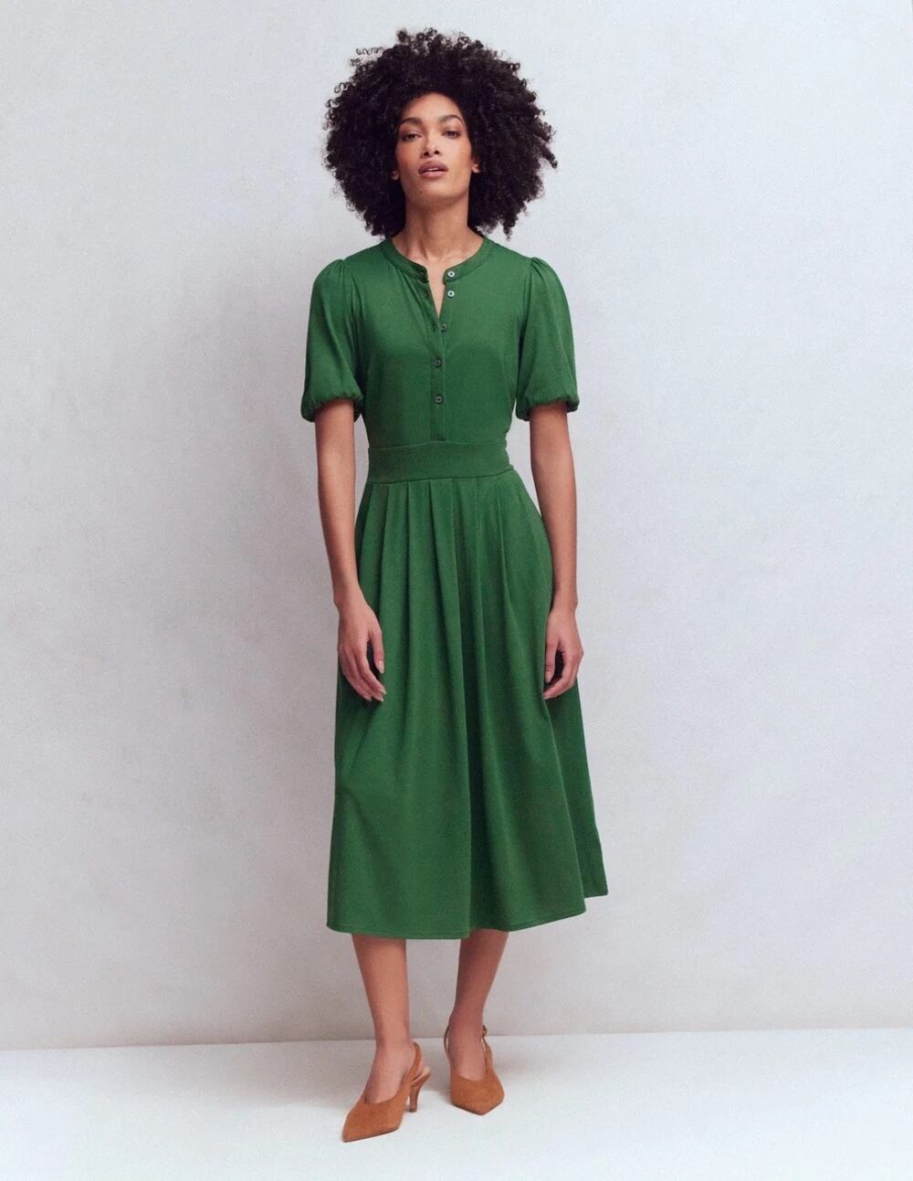 NWT Boden Amber Pleat Jersey Midi Dress in Hunter Green Size 12L